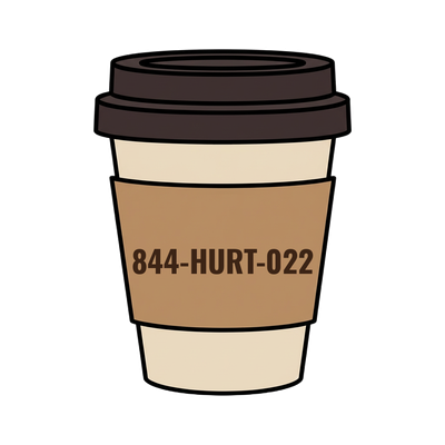 844-HURT-022 on a coffee cup