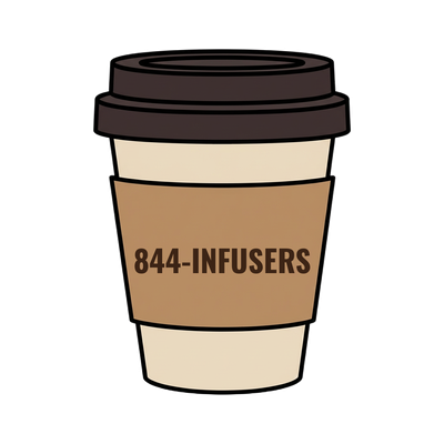 844-INFUSERS on a coffee cup