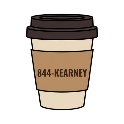 844-KEARNEY on a coffee cup