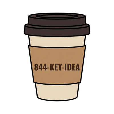 844-KEY-IDEA on a coffee cup