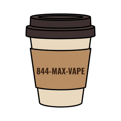 844-MAX-VAPE on a coffee cup