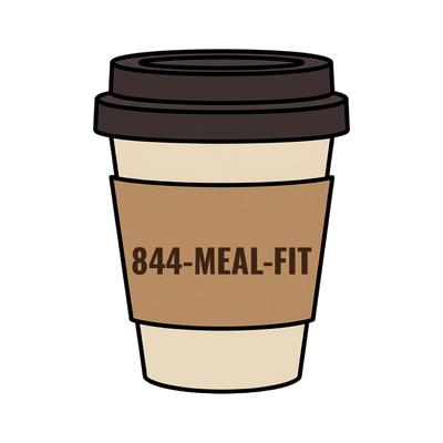 844-MEAL-FIT on a coffee cup