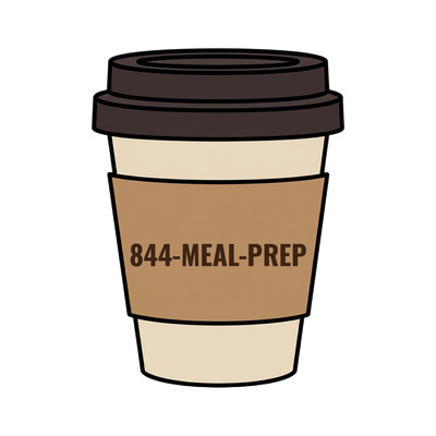 844-MEAL-PREP on a coffee cup