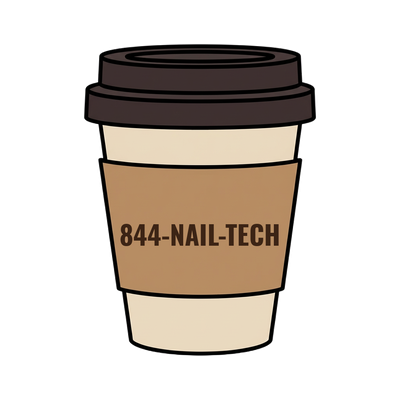 844-NAIL-TECH on a coffee cup