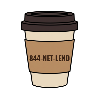 844-NET-LEND on a coffee cup