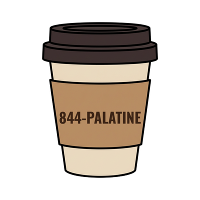 844-PALATINE on a coffee cup