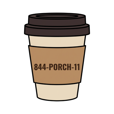 844-PORCH-11 on a coffee cup