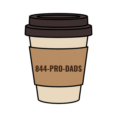 844-PRO-DADS on a coffee cup
