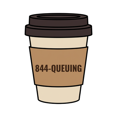 844-QUEUING on a coffee cup