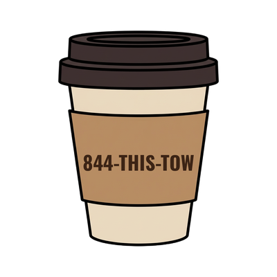 844-THIS-TOW on a coffee cup