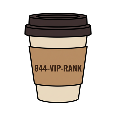 844-VIP-RANK on a coffee cup