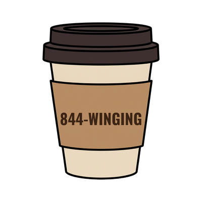 844-WINGING on a coffee cup