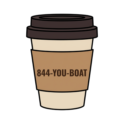 844-YOU-BOAT on a coffee cup