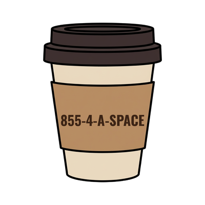 855-4-A-SPACE on a coffee cup