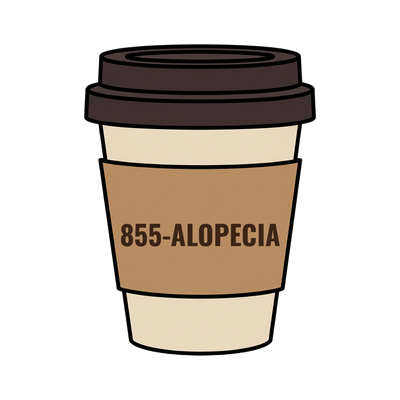 855-ALOPECIA on a coffee cup