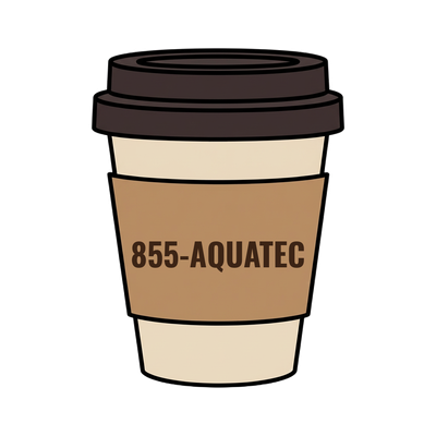 855-AQUATEC on a coffee cup