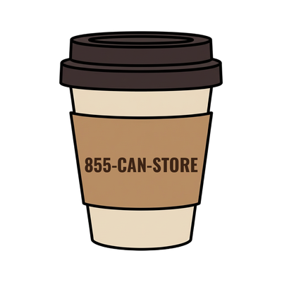 855-CAN-STORE on a coffee cup