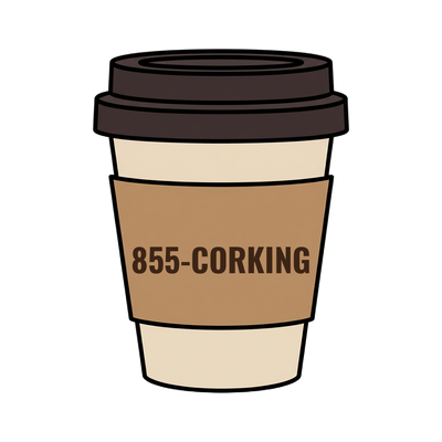 855-CORKING on a coffee cup
