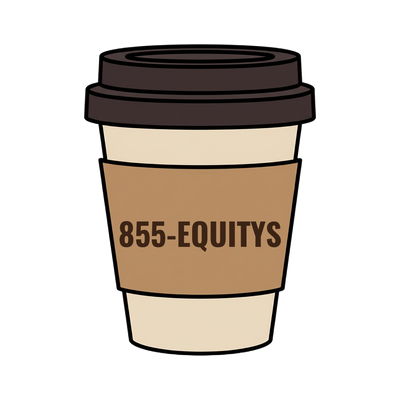 855-EQUITYS on a coffee cup