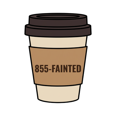 855-FAINTED on a coffee cup