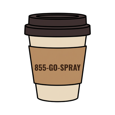 855-GO-SPRAY on a coffee cup