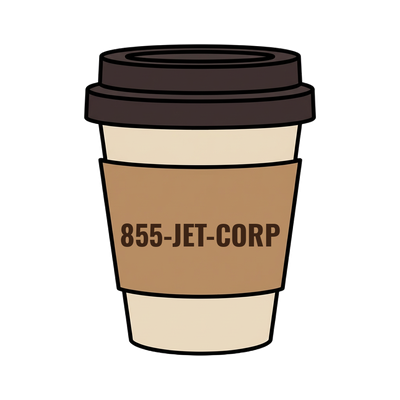855-JET-CORP on a coffee cup