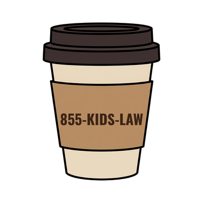 855-KIDS-LAW on a coffee cup