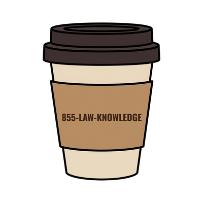 855-LAW-KNOWLEDGE on a coffee cup