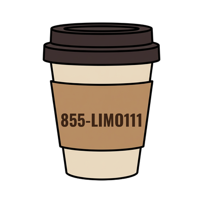 855-LIMO111 on a coffee cup
