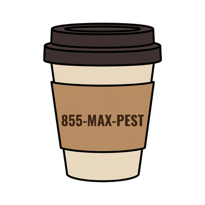 855-MAX-PEST on a coffee cup