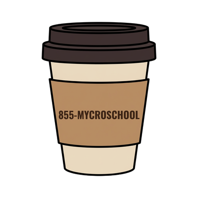 855-MYCROSCHOOL on a coffee cup