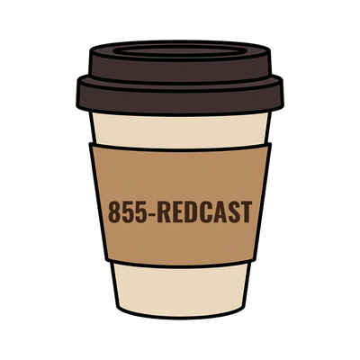 855-REDCAST on a coffee cup