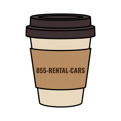 855-RENTAL-CARS on a coffee cup