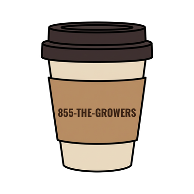 855-THE-GROWERS on a coffee cup