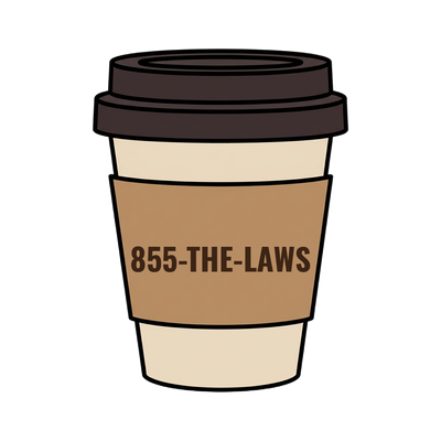 855-THE-LAWS on a coffee cup
