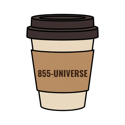 855-UNIVERSE on a coffee cup