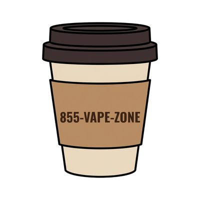 855-VAPE-ZONE on a coffee cup