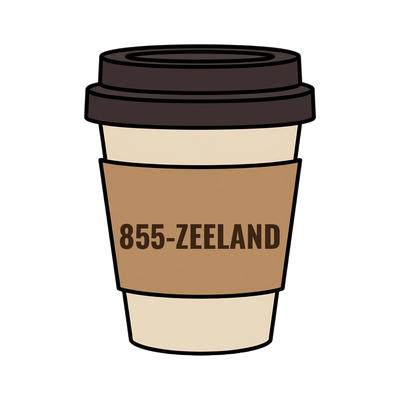 855-ZEELAND on a coffee cup