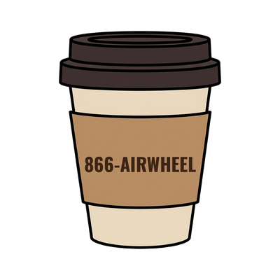 866-AIRWHEEL on a coffee cup