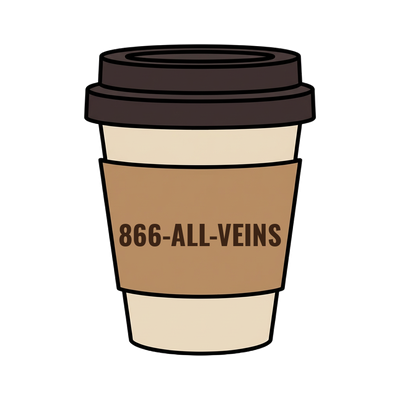 866-ALL-VEINS on a coffee cup
