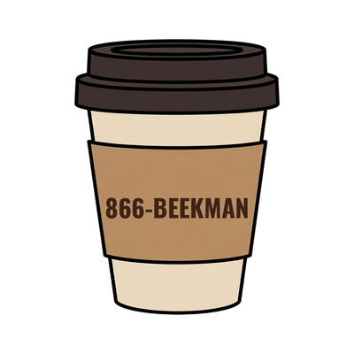 866-BEEKMAN on a coffee cup