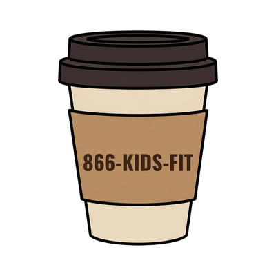 866-KIDS-FIT on a coffee cup