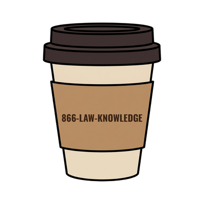 866-LAW-KNOWLEDGE on a coffee cup