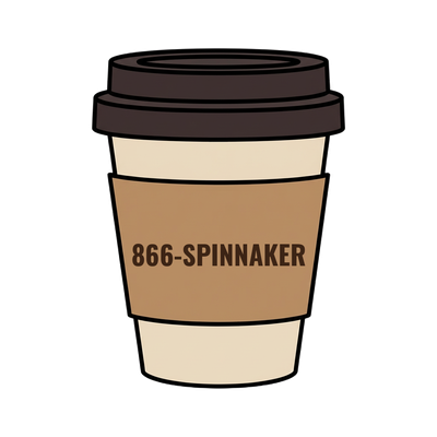 866-SPINNAKER on a coffee cup