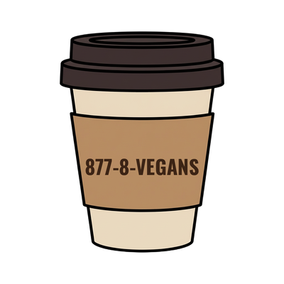877-8-VEGANS on a coffee cup