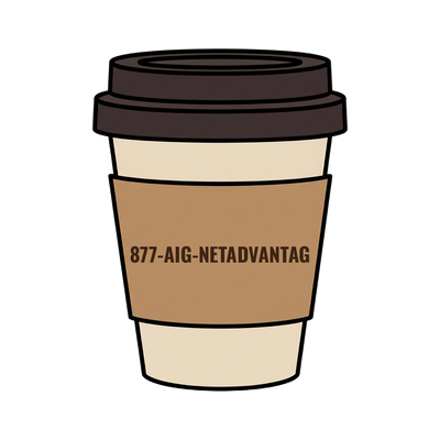 877-AIG-NETADVANTAG on a coffee cup