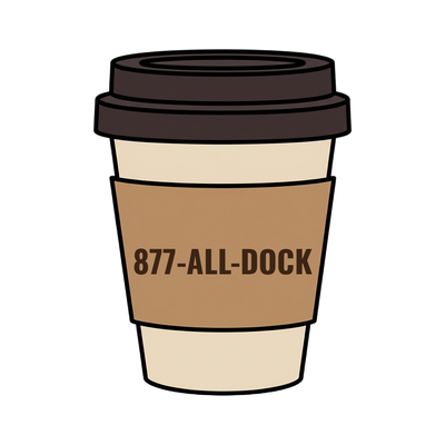 877-ALL-DOCK on a coffee cup