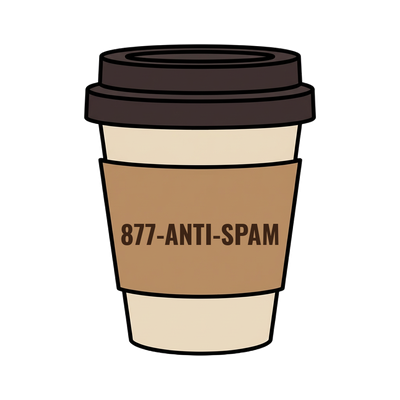 877-ANTI-SPAM on a coffee cup