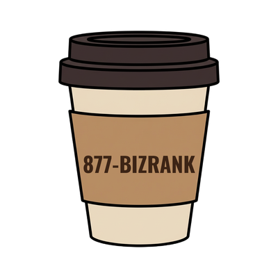 877-BIZRANK on a coffee cup