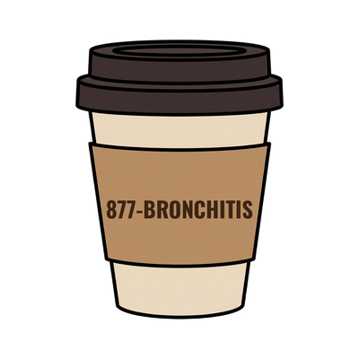 877-BRONCHITIS on a coffee cup
